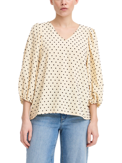 ICHI Zabby Polka Dot V-Neck Blouse, Almond Milk, Almond Milk