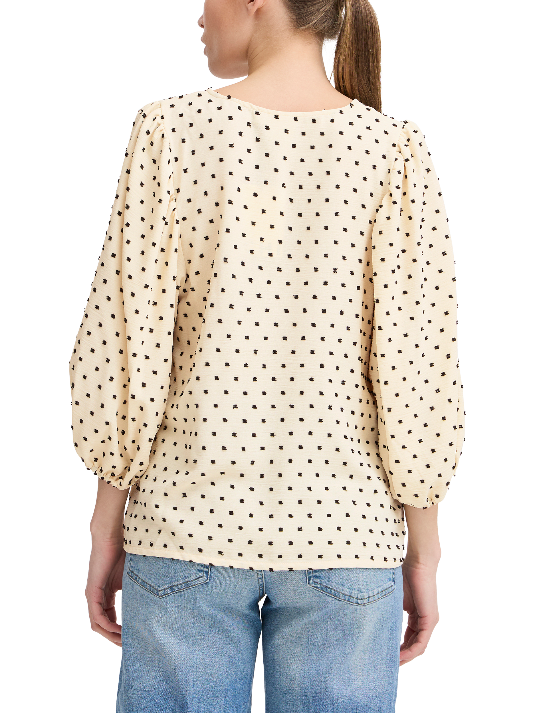 Product image 2 of 7, which shows ICHI Zabby Polka Dot V-Neck Blouse, Almond Milk, 8