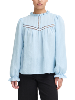 ICHI Sassy Frilly High Neck Blouse, Blue