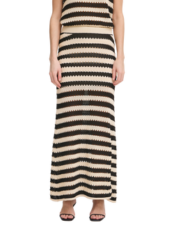 ICHI Birdis Stripe Knit Maxi Skirt, Black/Almond, Black/Almond