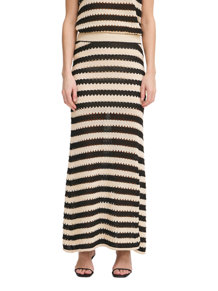 ICHI Birdis Stripe Knit Maxi Skirt, Black/Almond, Black/Almond