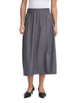 ICHI Dorthea Elasticated Waist A-Line Midi Skirt, Forged Iron, Forged Iron