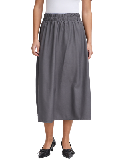 ICHI Dorthea Elasticated Waist A-Line Midi Skirt, Forged Iron, Forged Iron
