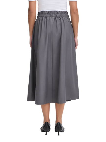 ICHI Dorthea Elasticated Waist A-Line Midi Skirt, Forged Iron - view 2, Forged Iron
