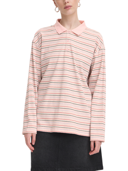ICHI Becky Stripe Polo Shirt, Strawberry Cream, Strawberry Cream