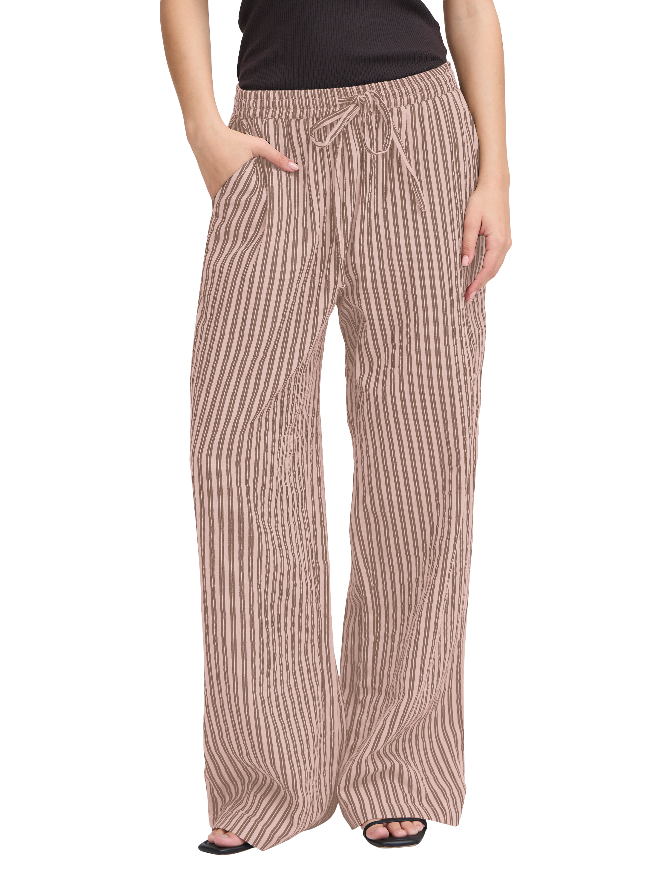 Product image 1 of 7, which shows ICHI Foxa Stripe Trousers, Light Lilac, XS