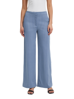 ICHI Kate Stripe Wide Leg Trousers, Blue, Blue