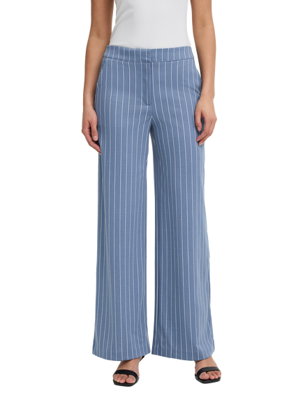 ICHI Kate Stripe Wide Leg Trousers, Blue, Blue