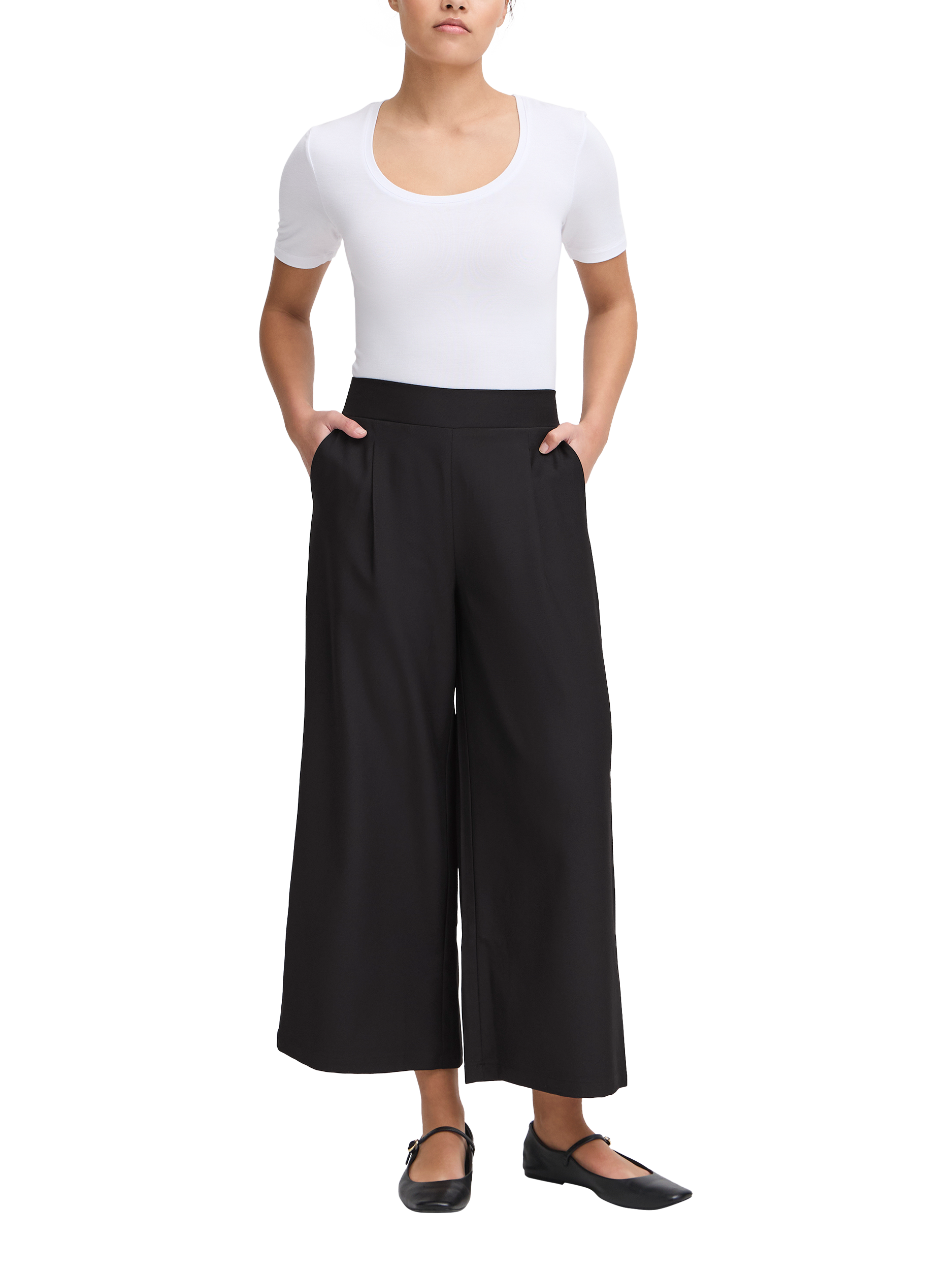 Product image 3 of 7, which shows ICHI Dorthea Wide Leg Culottes, Black, 8