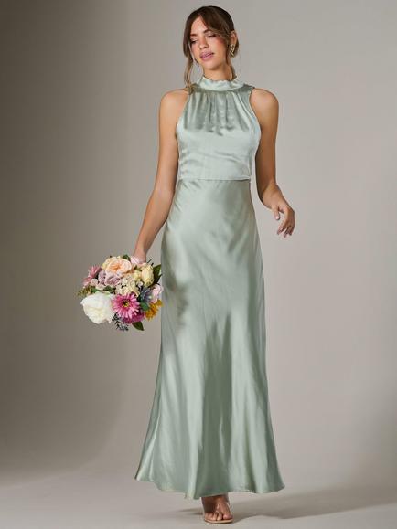 Jolie Moi Halterneck Satin Maxi Dress, Green, Green