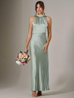 Jolie Moi Halterneck Satin Maxi Dress, Green - view 2, Green