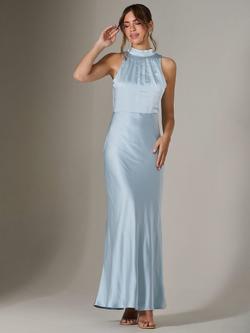 Jolie Moi Halterneck Satin Maxi Dress, Blue - view 2, Blue