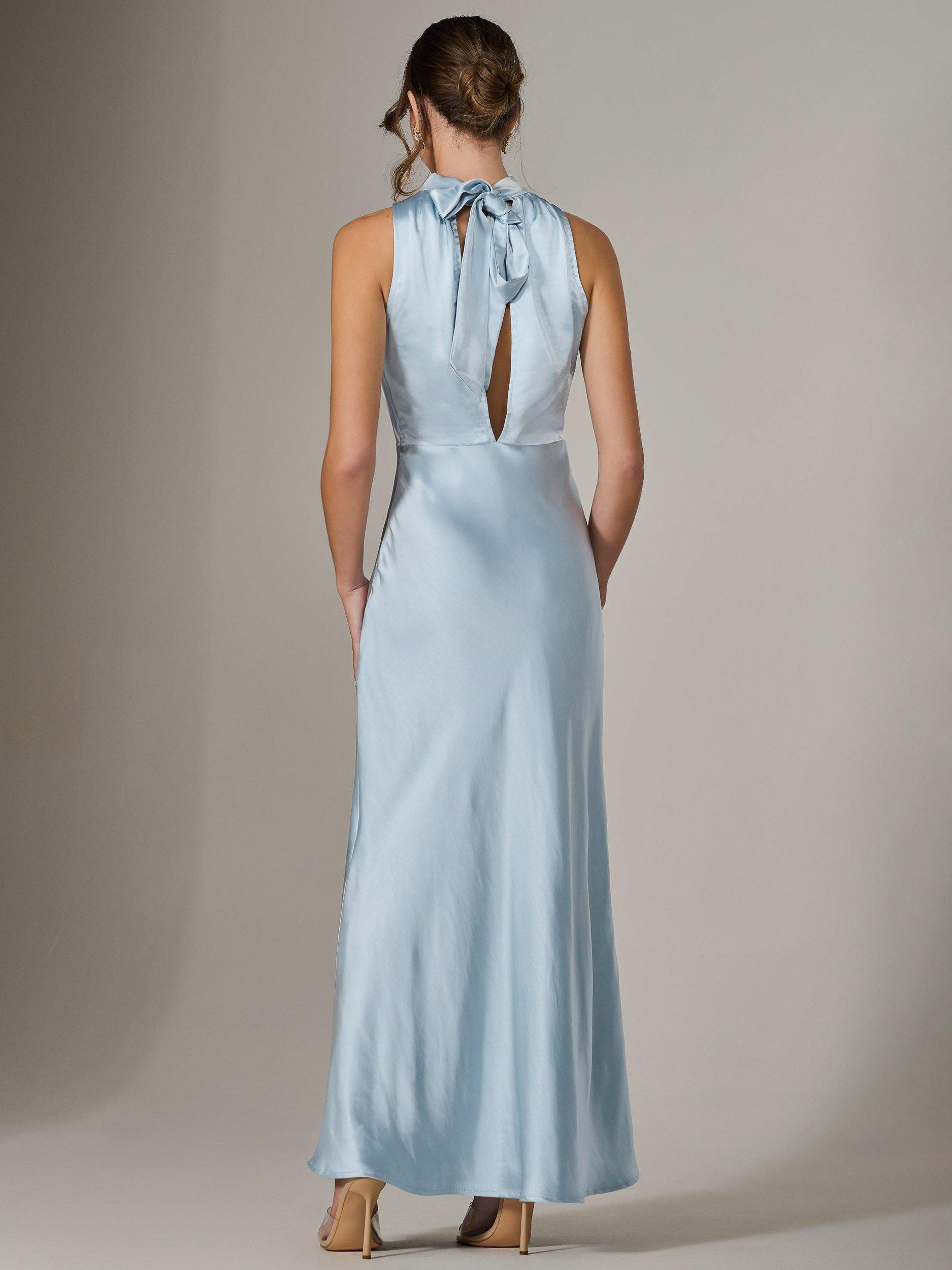 Product image 3 of 7, which shows Jolie Moi Halterneck Satin Maxi Dress, Blue, 8