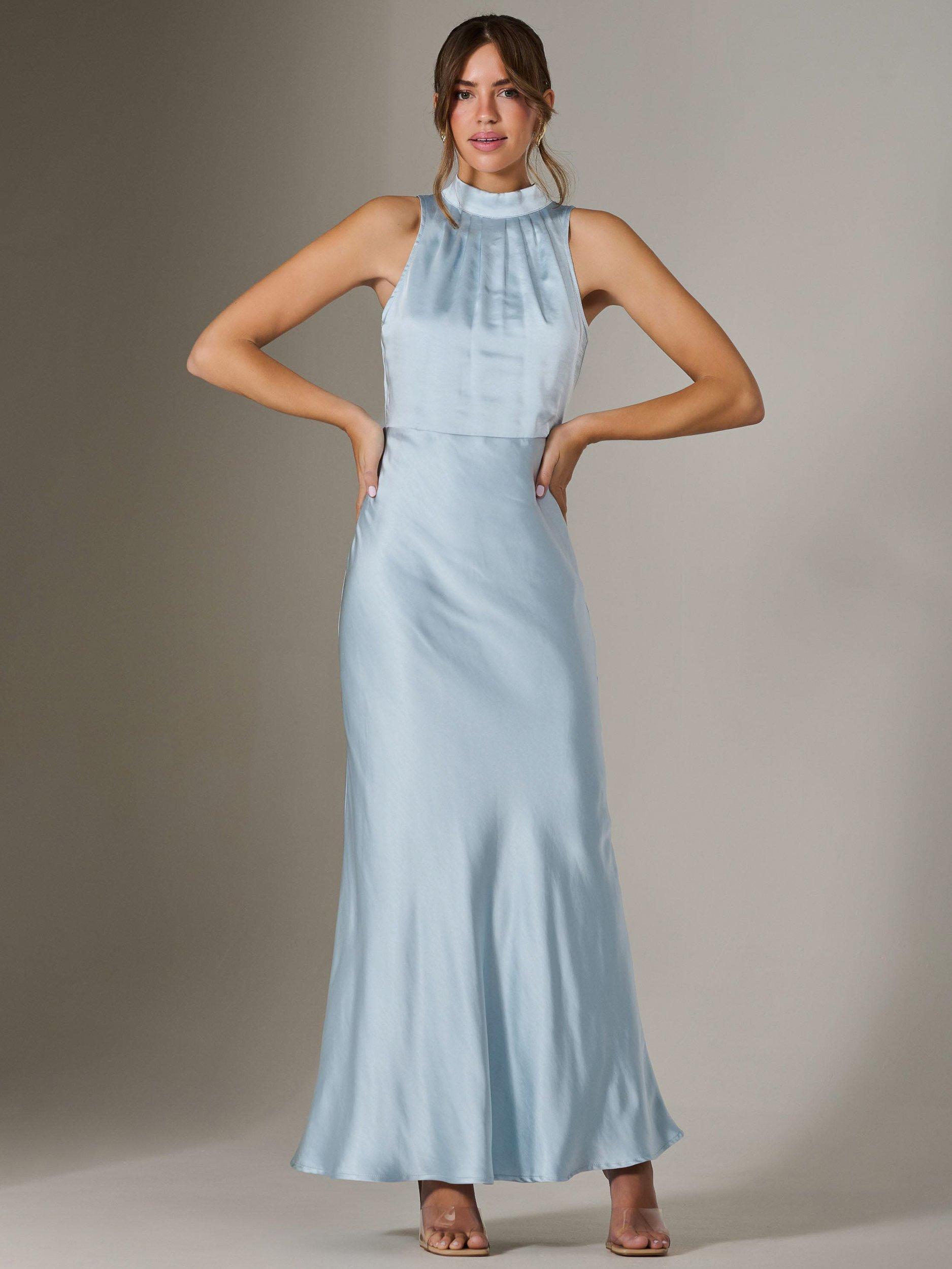 Product image 5 of 7, which shows Jolie Moi Halterneck Satin Maxi Dress, Blue, 8