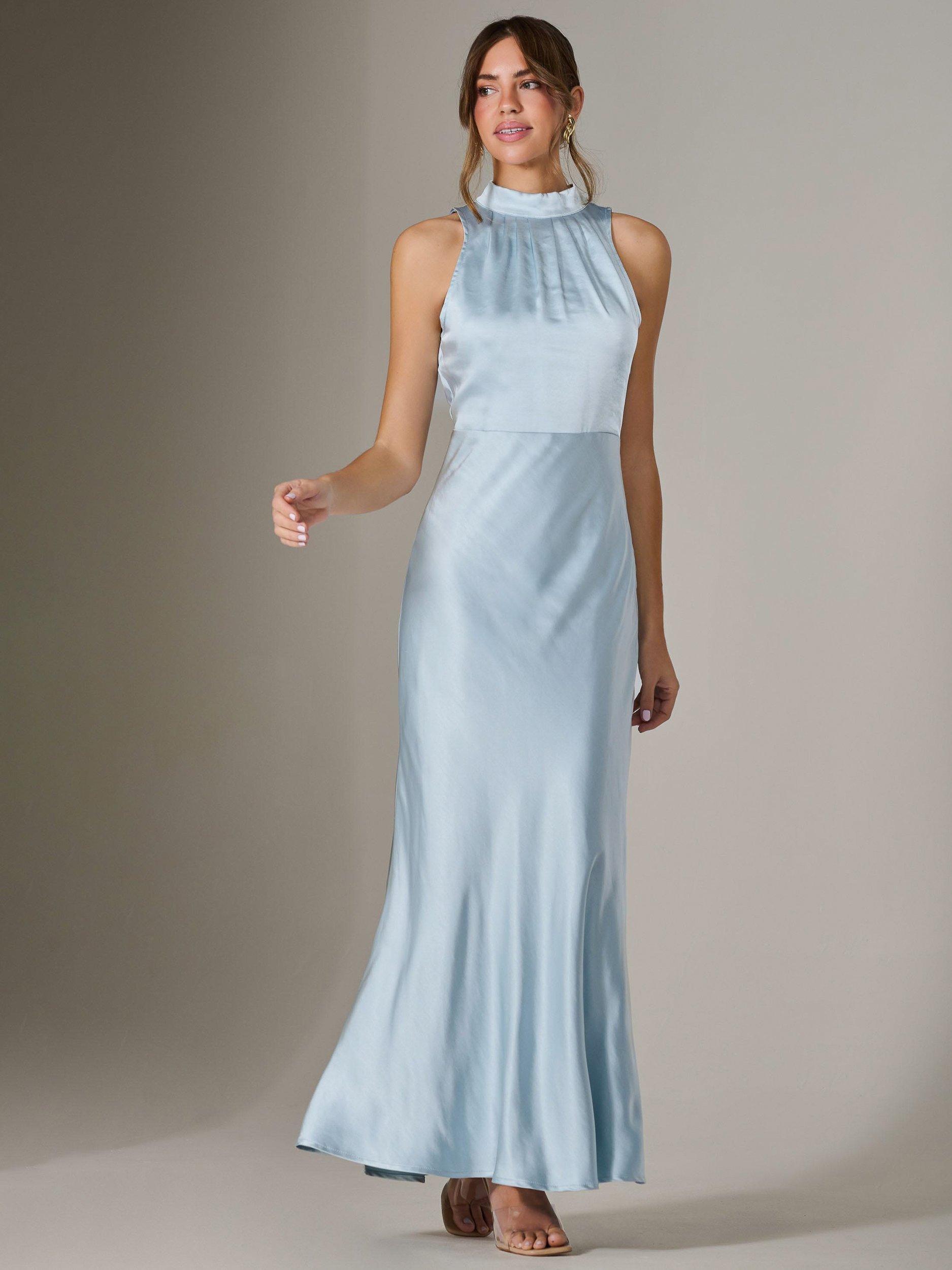 Product image 6 of 7, which shows Jolie Moi Halterneck Satin Maxi Dress, Blue, 8