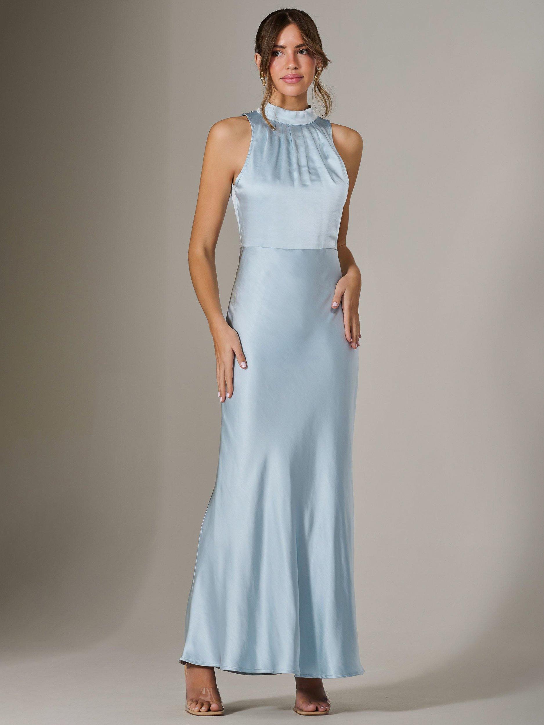 Product image 7 of 7, which shows Jolie Moi Halterneck Satin Maxi Dress, Blue, 8