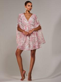 Jolie Moi Floral Chiffon Mini Dress, Pink, Pink