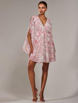 Jolie Moi Floral Chiffon Mini Dress, Pink - view 2, Pink