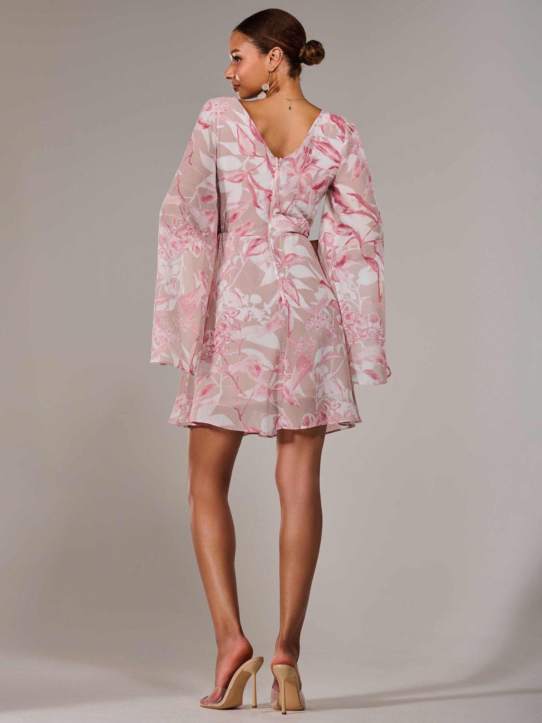 Product image 3 of 7, which shows Jolie Moi Floral Chiffon Mini Dress, Pink, 8