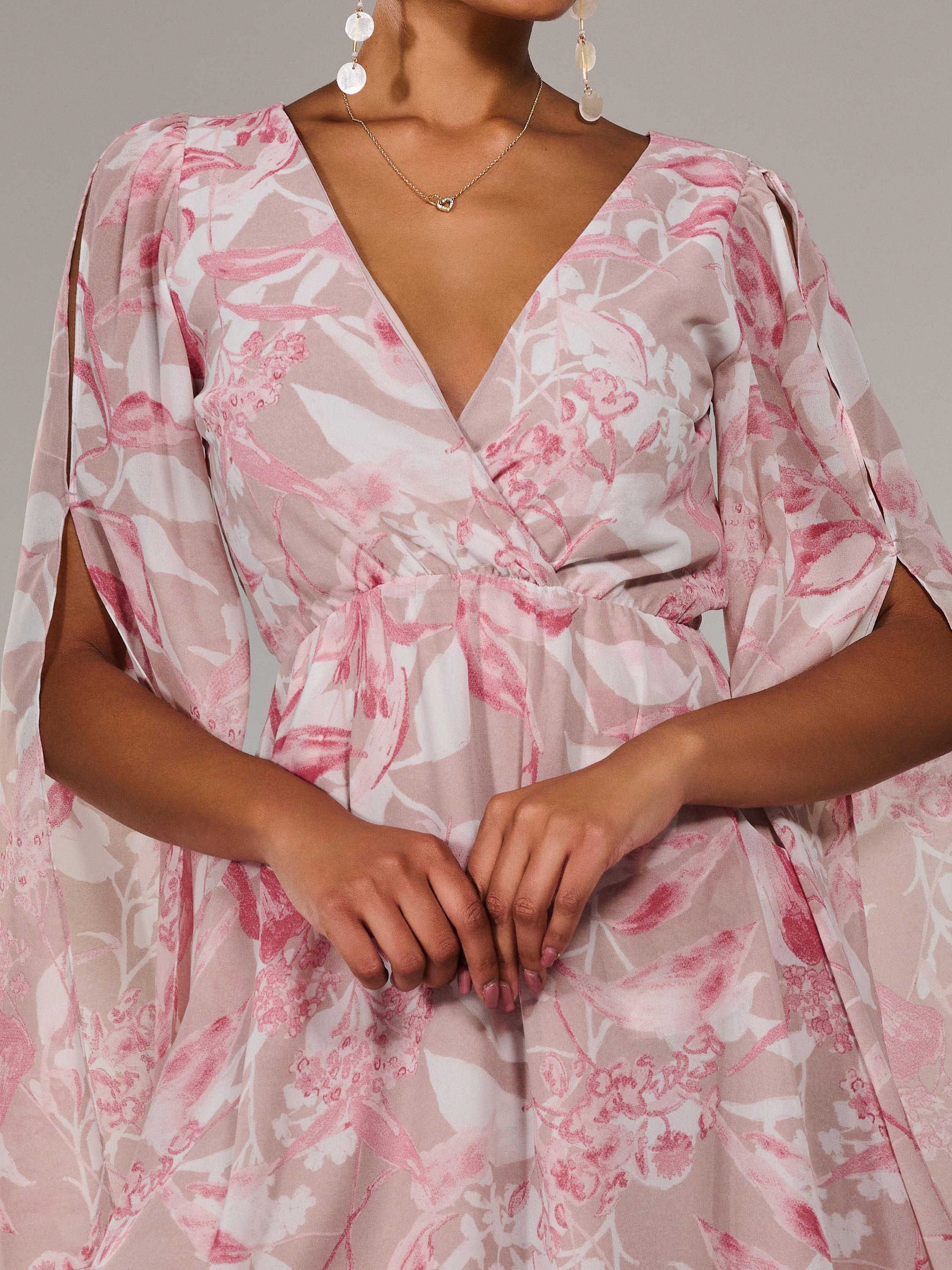 Product image 4 of 7, which shows Jolie Moi Floral Chiffon Mini Dress, Pink, 8
