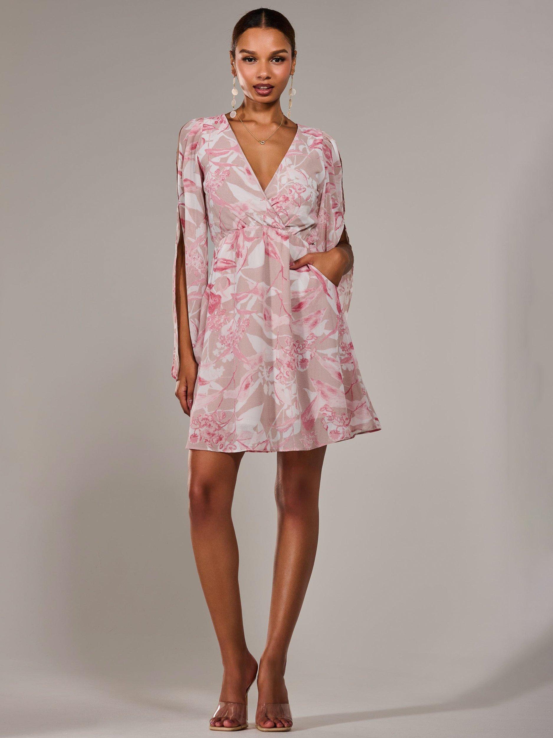 Product image 5 of 7, which shows Jolie Moi Floral Chiffon Mini Dress, Pink, 8