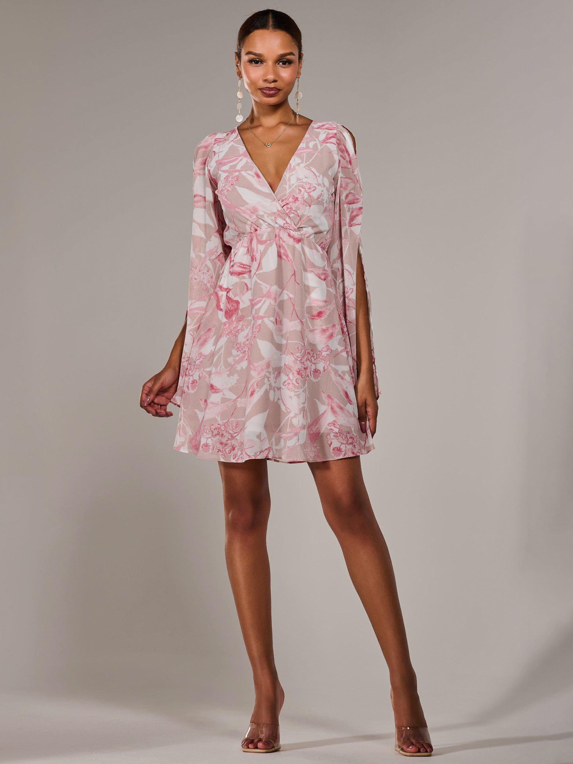 Product image 7 of 7, which shows Jolie Moi Floral Chiffon Mini Dress, Pink, 8