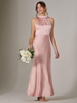 Jolie Moi Halterneck Satin Maxi Dress, Pink, Pink