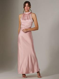 Jolie Moi Halterneck Satin Maxi Dress, Pink - view 2, Pink