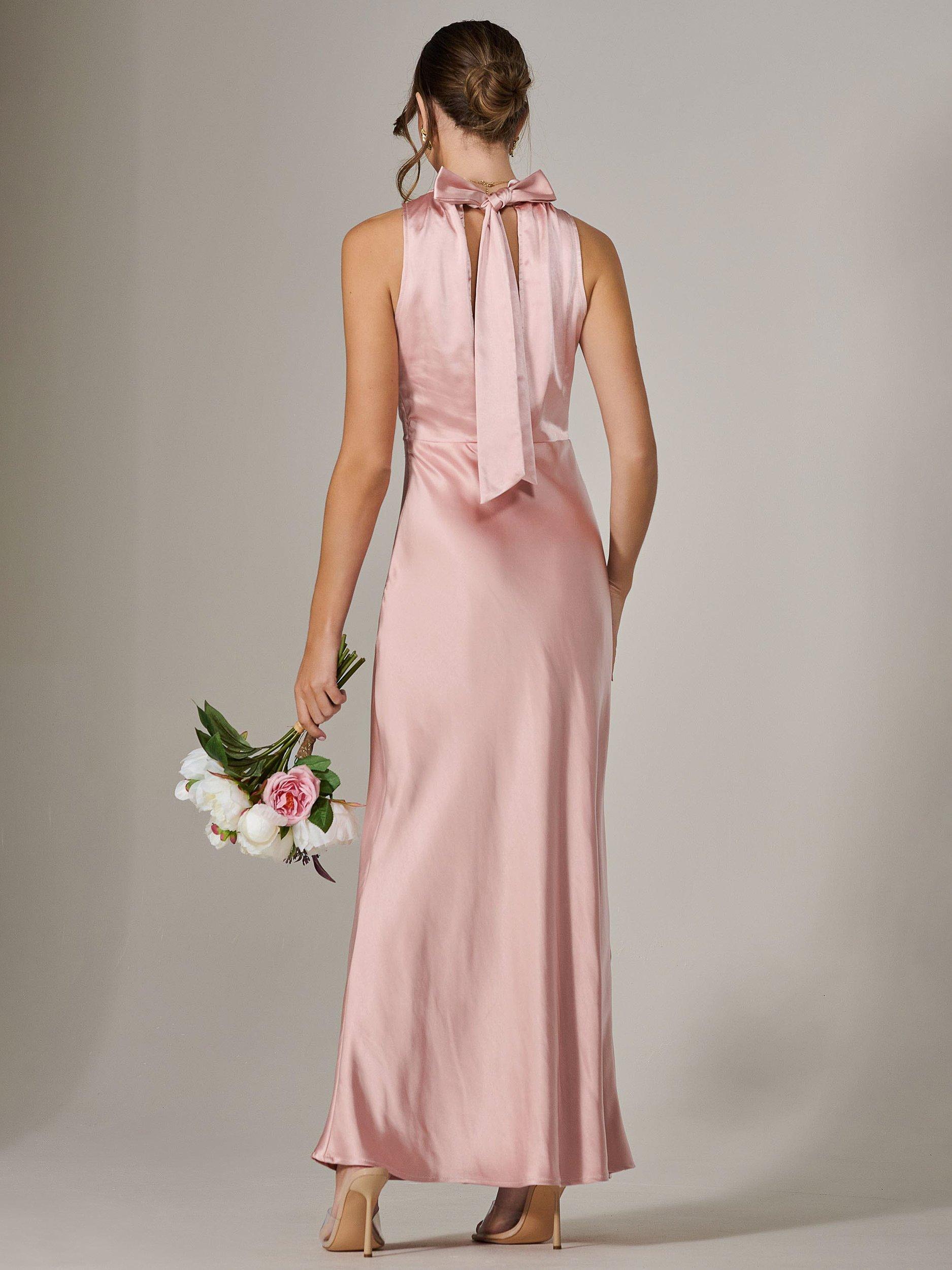 Product image 3 of 7, which shows Jolie Moi Halterneck Satin Maxi Dress, Pink, 8