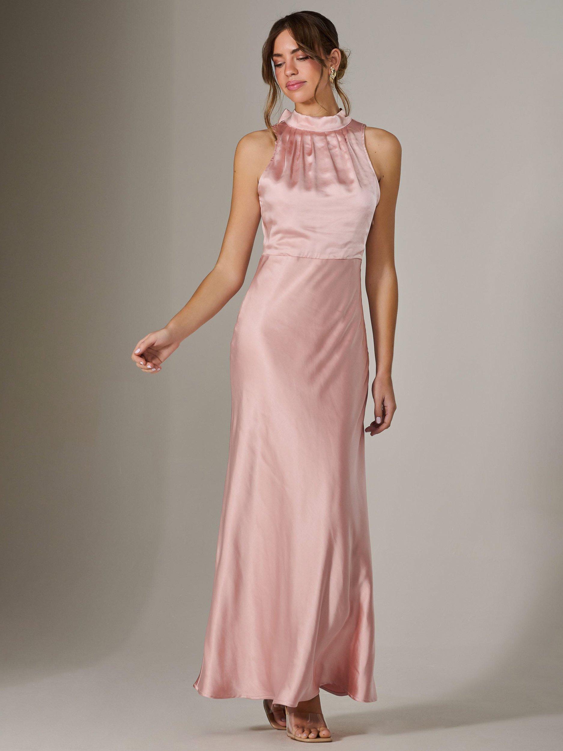 Product image 5 of 7, which shows Jolie Moi Halterneck Satin Maxi Dress, Pink, 8