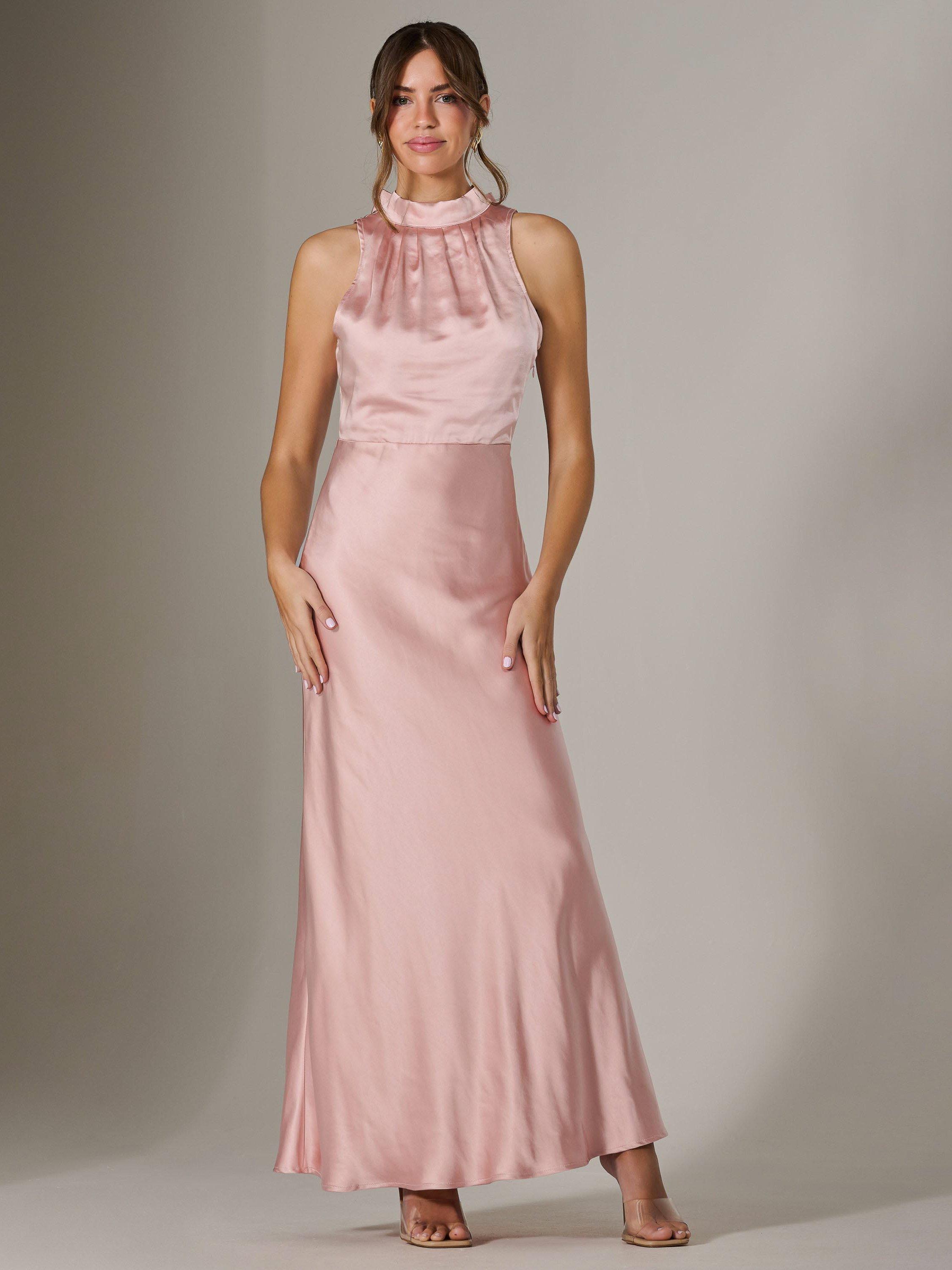Product image 6 of 7, which shows Jolie Moi Halterneck Satin Maxi Dress, Pink, 8
