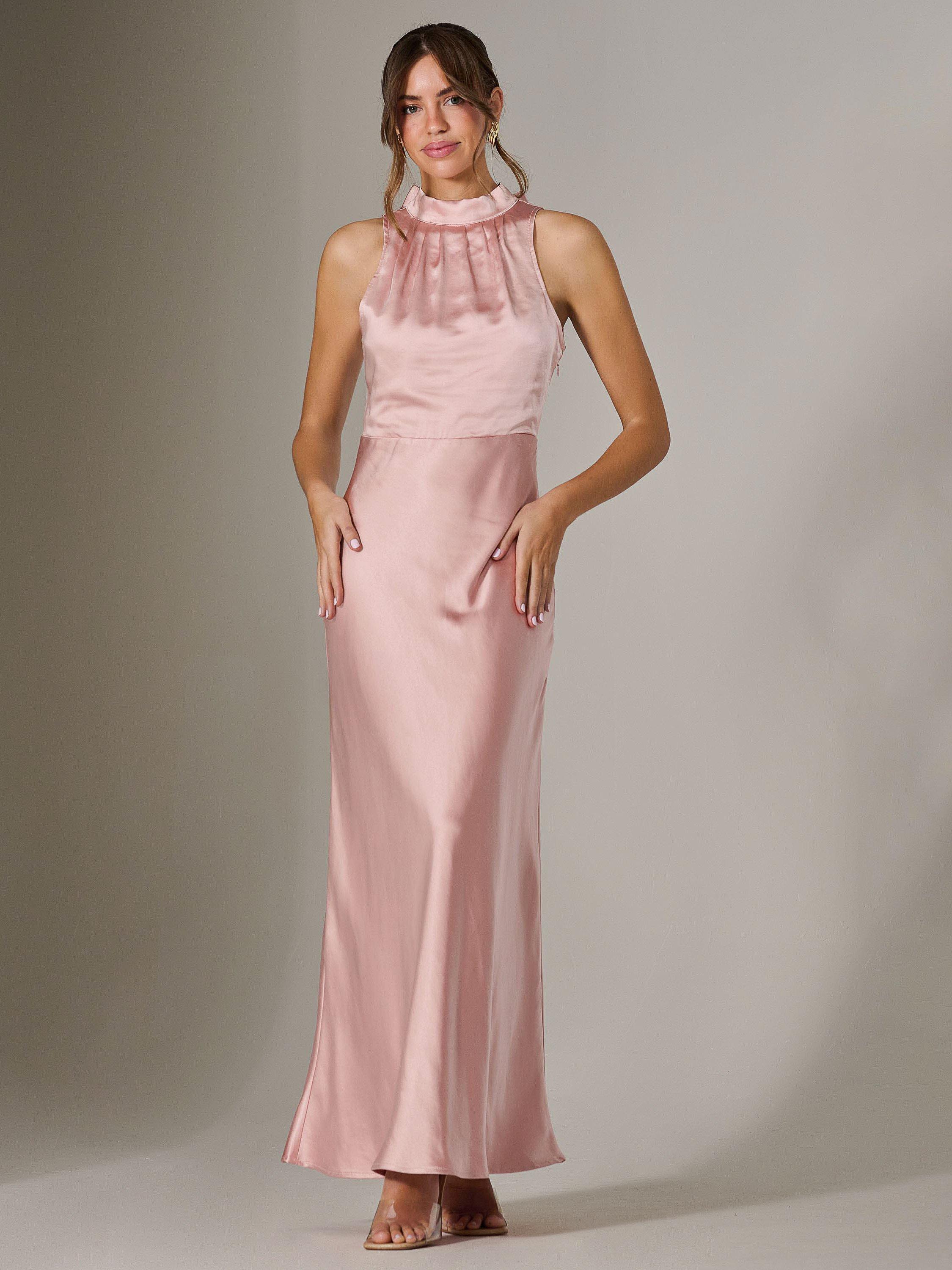 Product image 7 of 7, which shows Jolie Moi Halterneck Satin Maxi Dress, Pink, 8