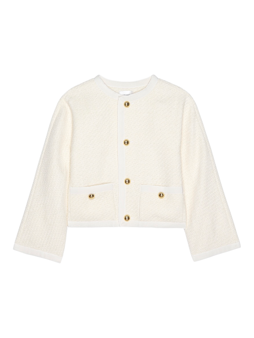 Product image 1 of 1, which shows FRAME The Trim Tweed Jacket, Cream, L