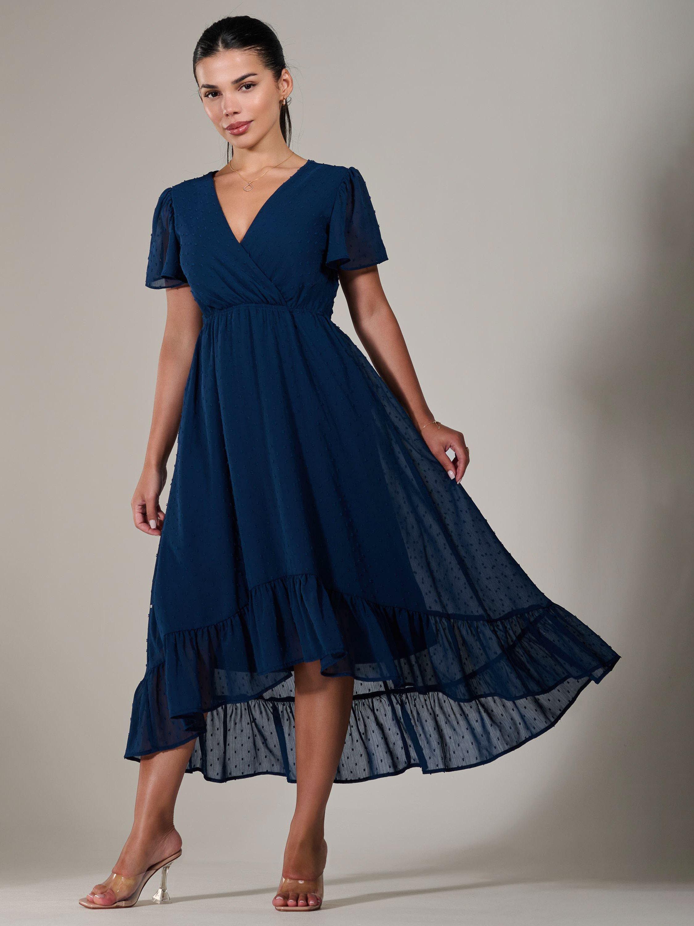 Product image 2 of 7, which shows Jolie Moi Petite High Low Midaxi Dress, Navy, 8Pt