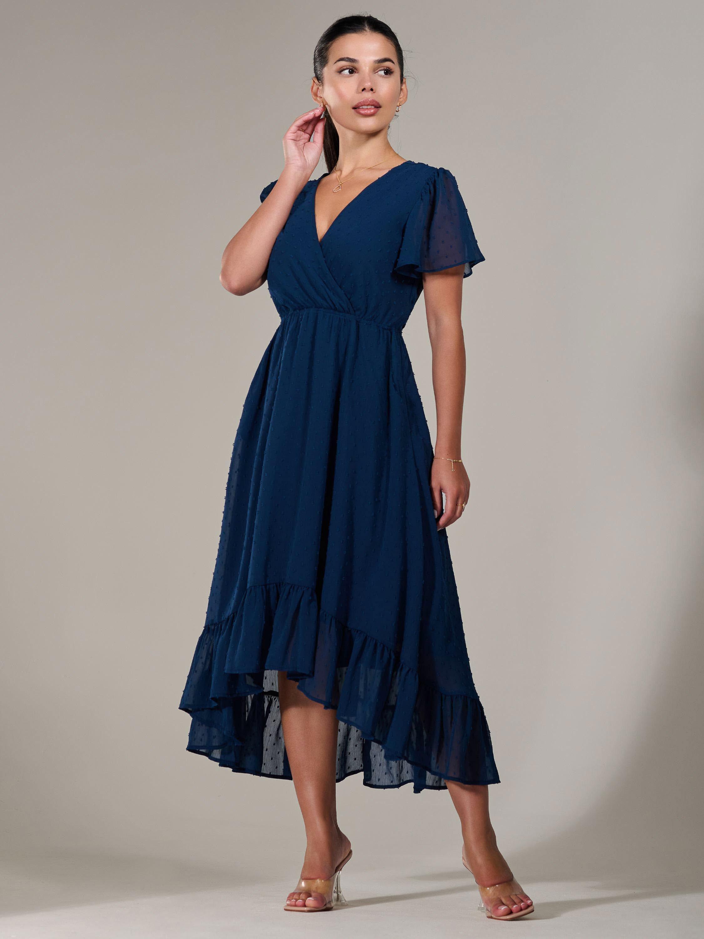 Product image 7 of 7, which shows Jolie Moi Petite High Low Midaxi Dress, Navy, 8Pt