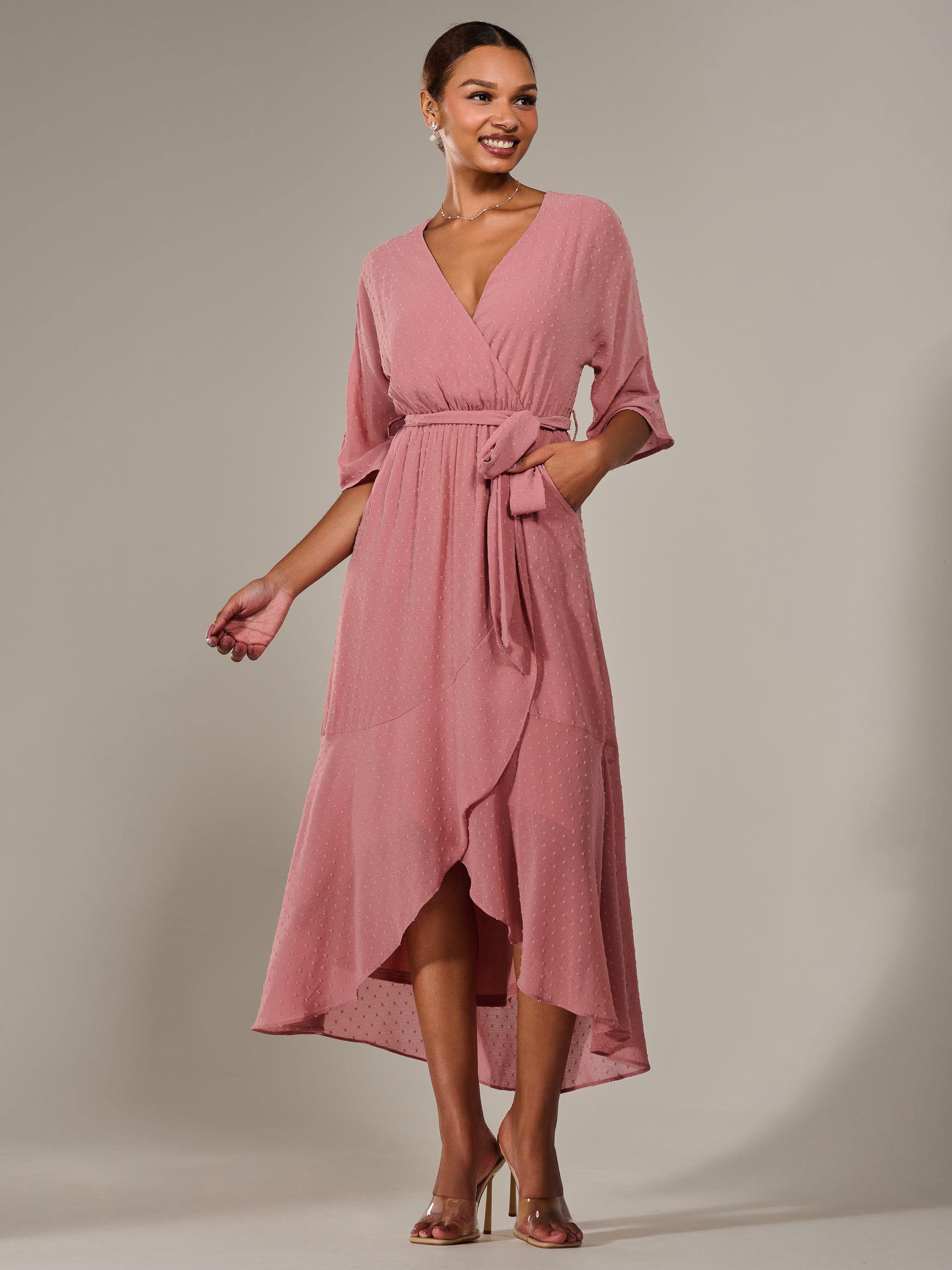 Product image 2 of 7, which shows Jolie Moi Wrap Tie Front Midi Dress, Dusty Pink, 8