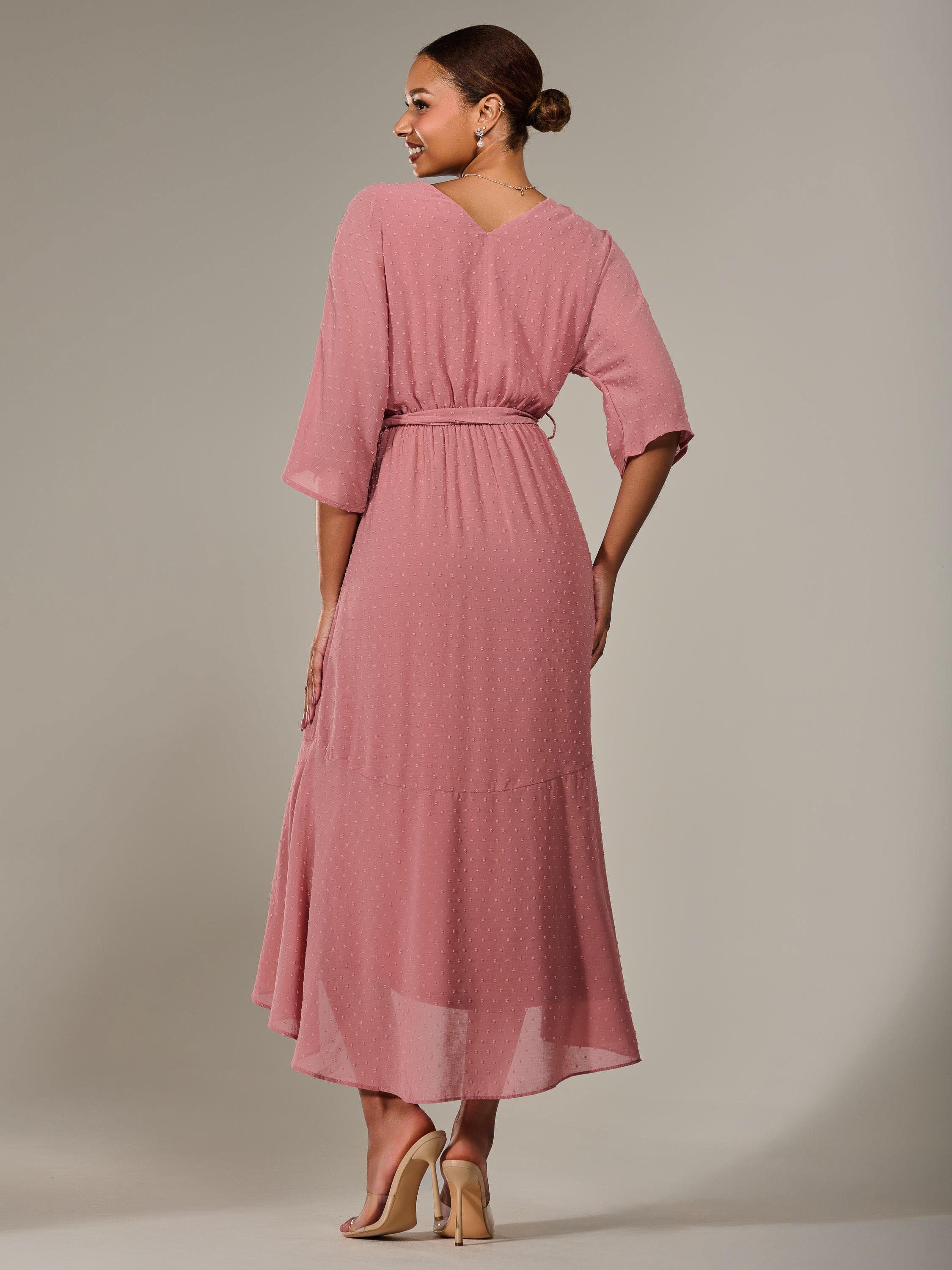 Product image 3 of 7, which shows Jolie Moi Wrap Tie Front Midi Dress, Dusty Pink, 8