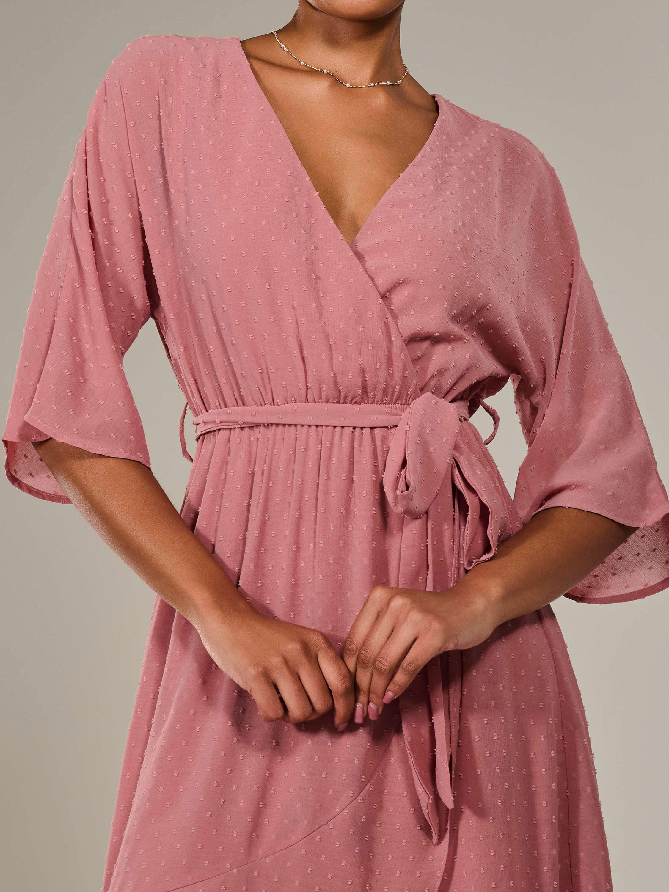 Product image 4 of 7, which shows Jolie Moi Wrap Tie Front Midi Dress, Dusty Pink, 8