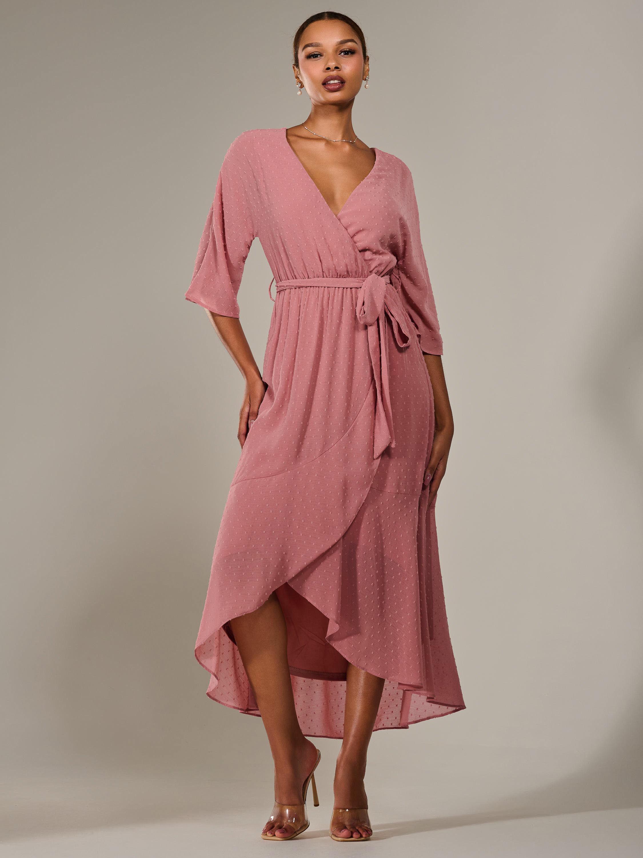 Product image 6 of 7, which shows Jolie Moi Wrap Tie Front Midi Dress, Dusty Pink, 8