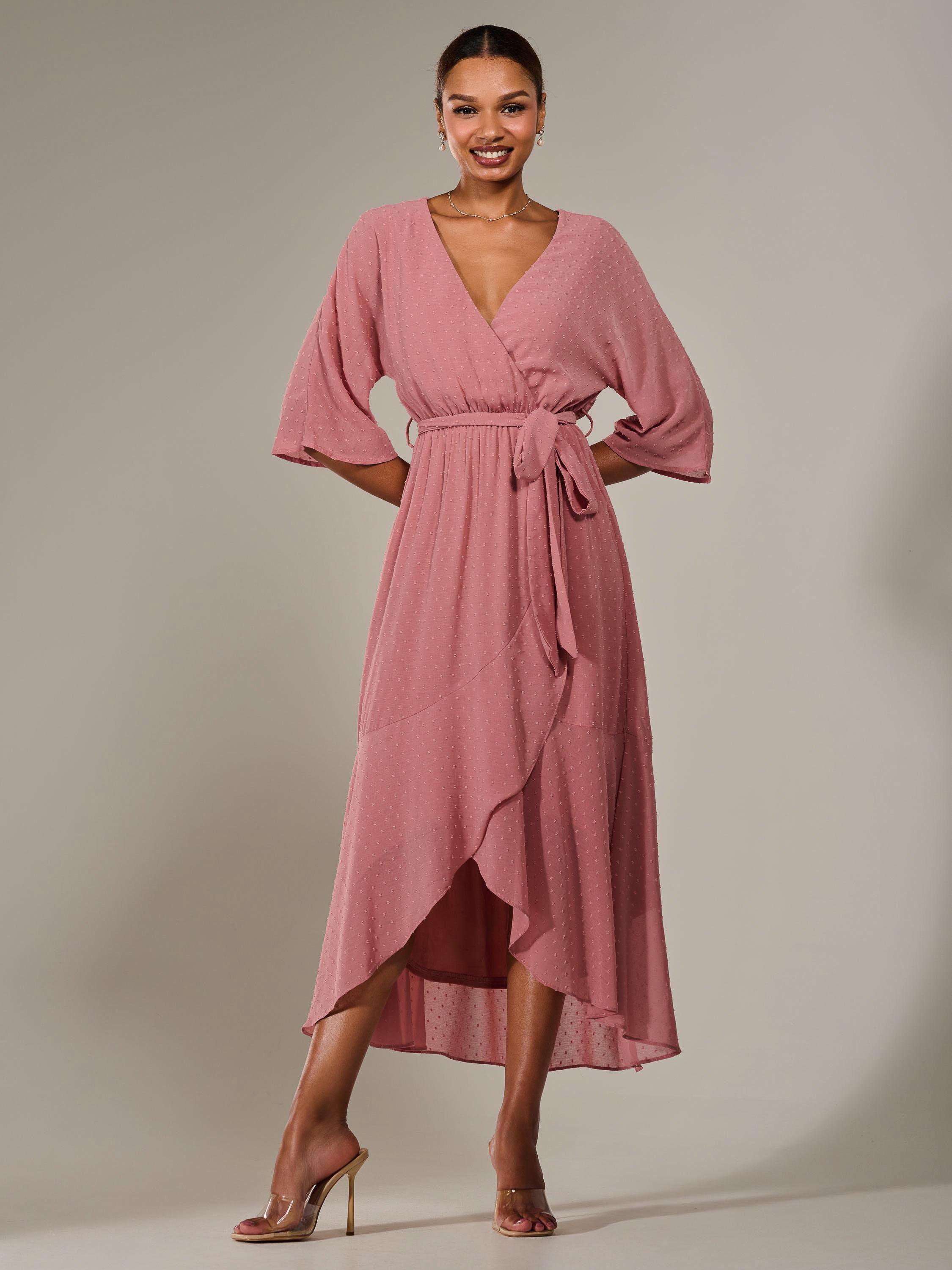 Product image 7 of 7, which shows Jolie Moi Wrap Tie Front Midi Dress, Dusty Pink, 8