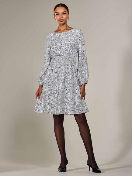 Jolie Moi Polka Dot Ruched Midi Dress, White - view 2, White