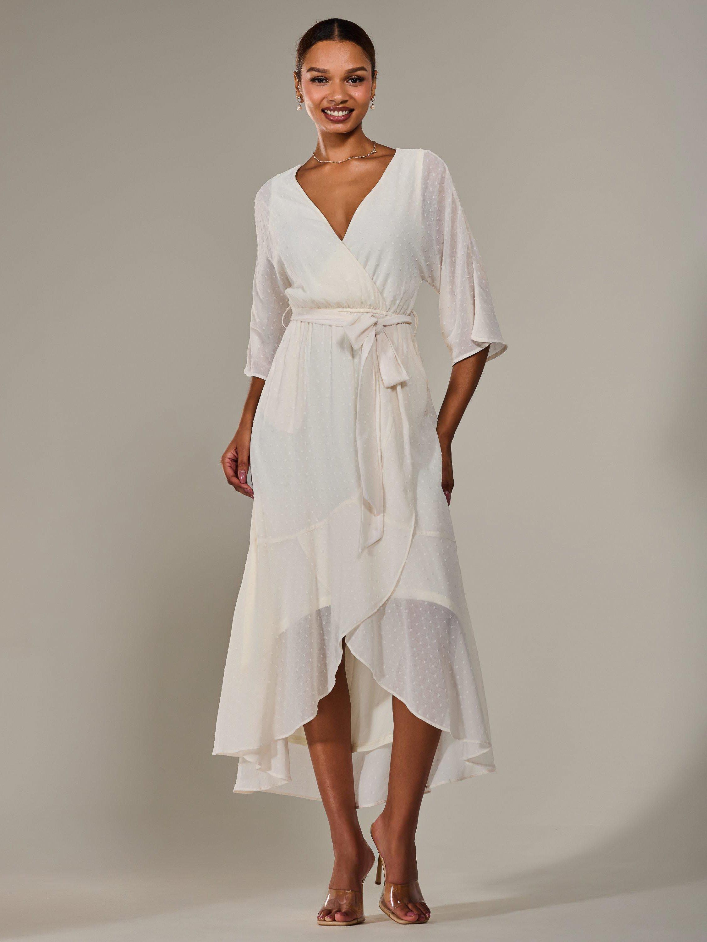 Product image 1 of 7, which shows Jolie Moi Wrap Tie Front Midi Dress, Cream, 8