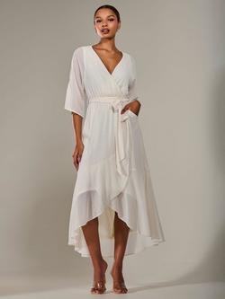 Jolie Moi Wrap Tie Front Midi Dress, Cream - view 2, Cream