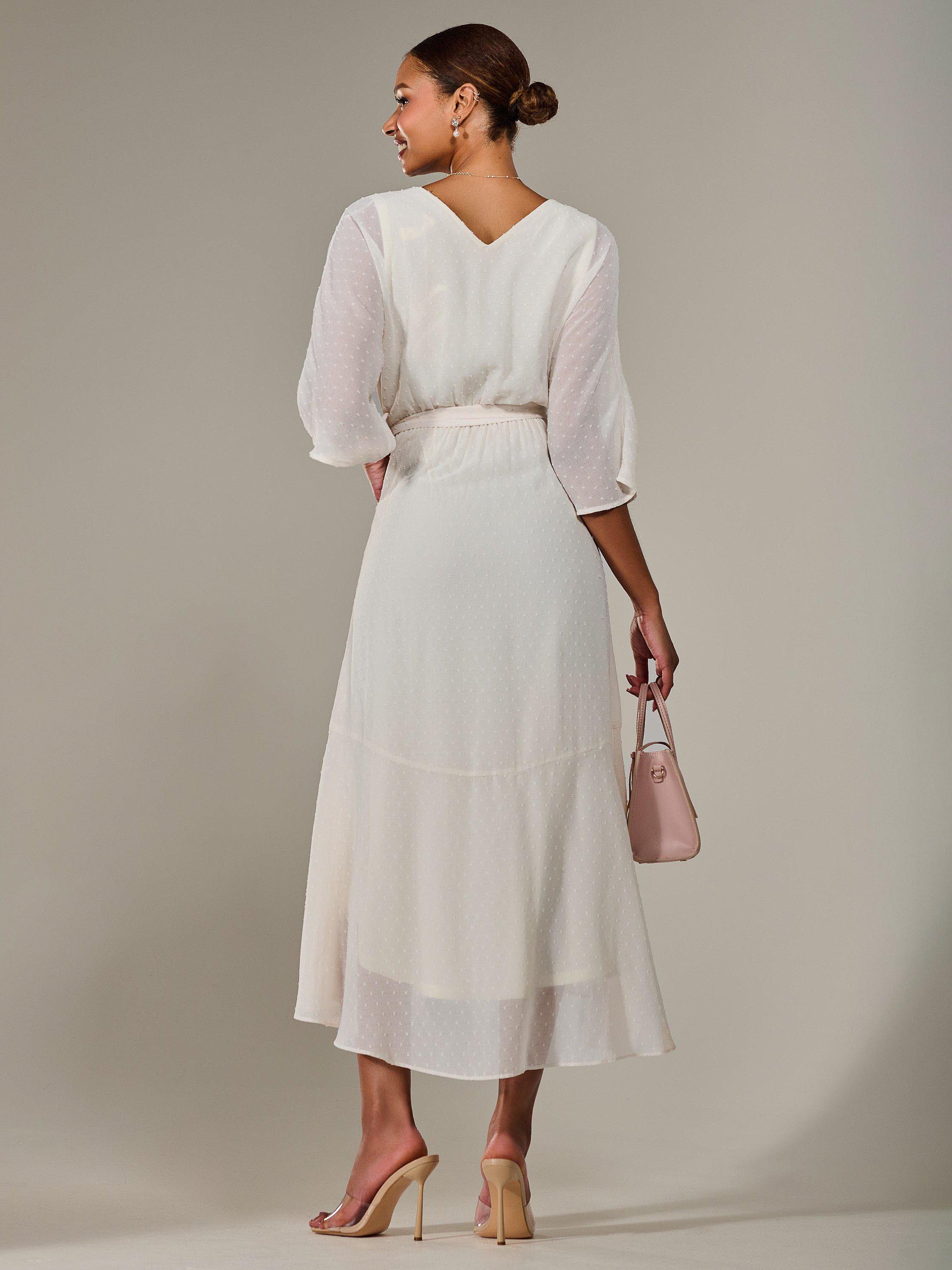 Product image 3 of 7, which shows Jolie Moi Wrap Tie Front Midi Dress, Cream, 8
