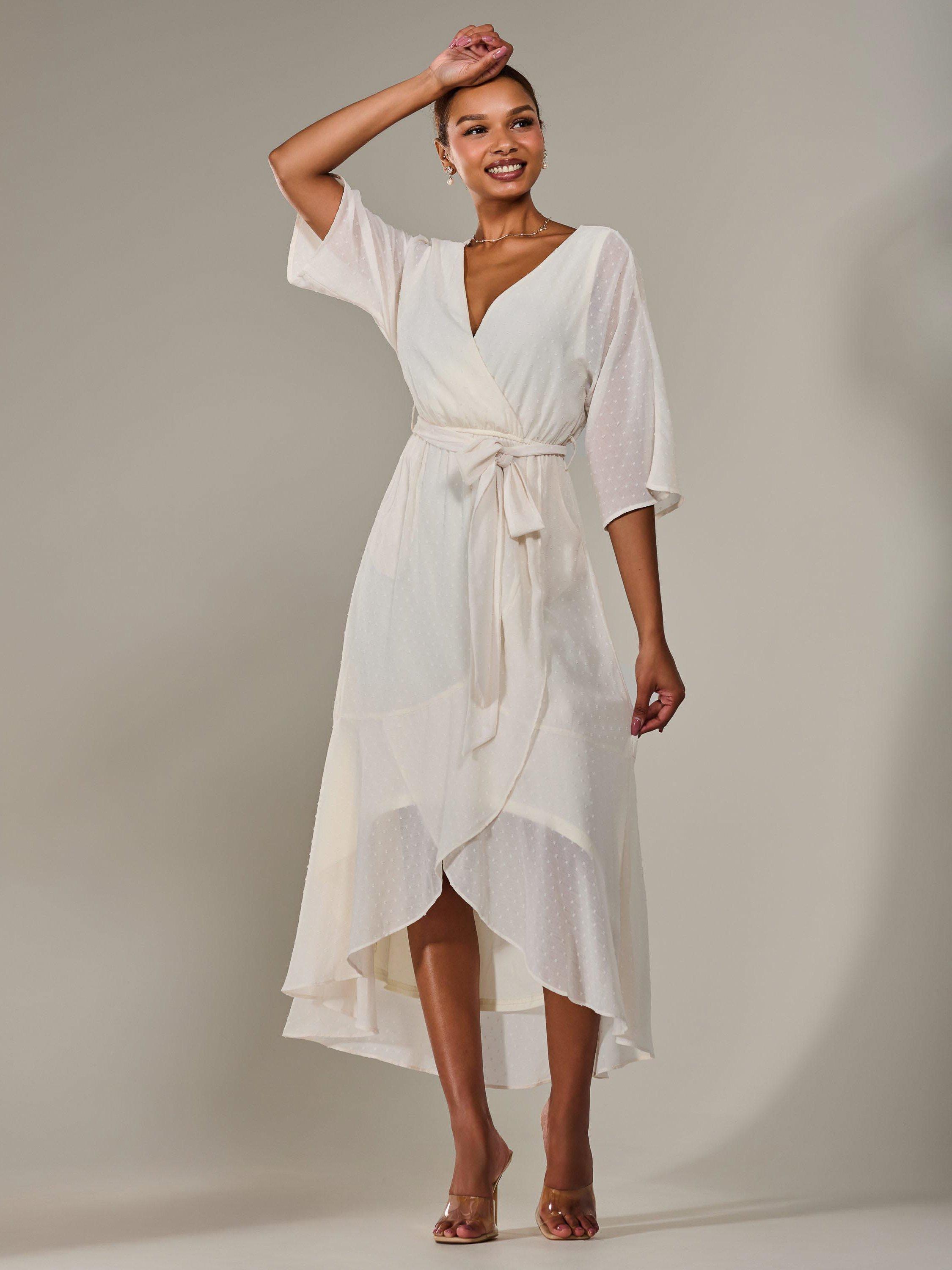 Product image 5 of 7, which shows Jolie Moi Wrap Tie Front Midi Dress, Cream, 8