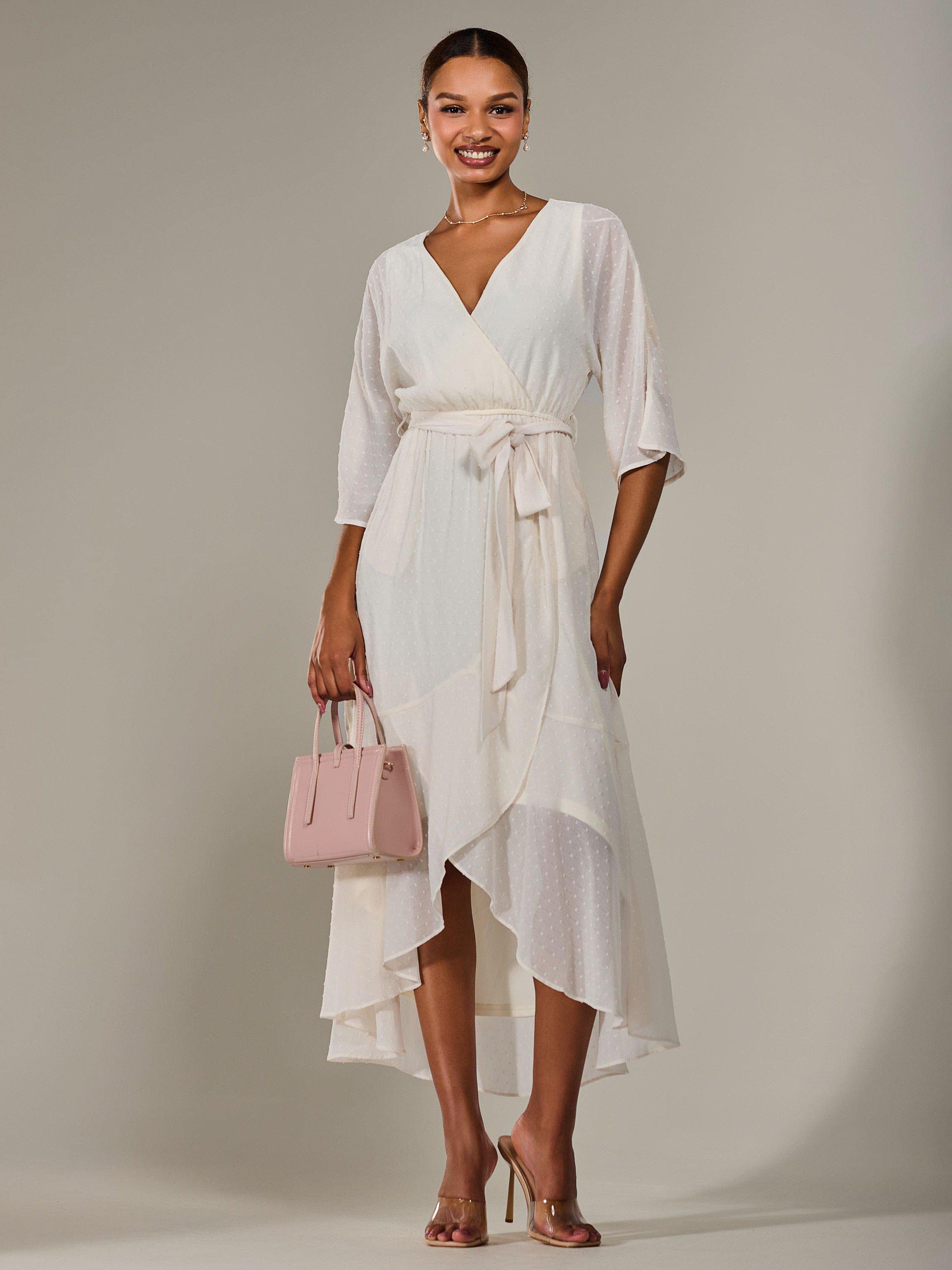 Product image 6 of 7, which shows Jolie Moi Wrap Tie Front Midi Dress, Cream, 8