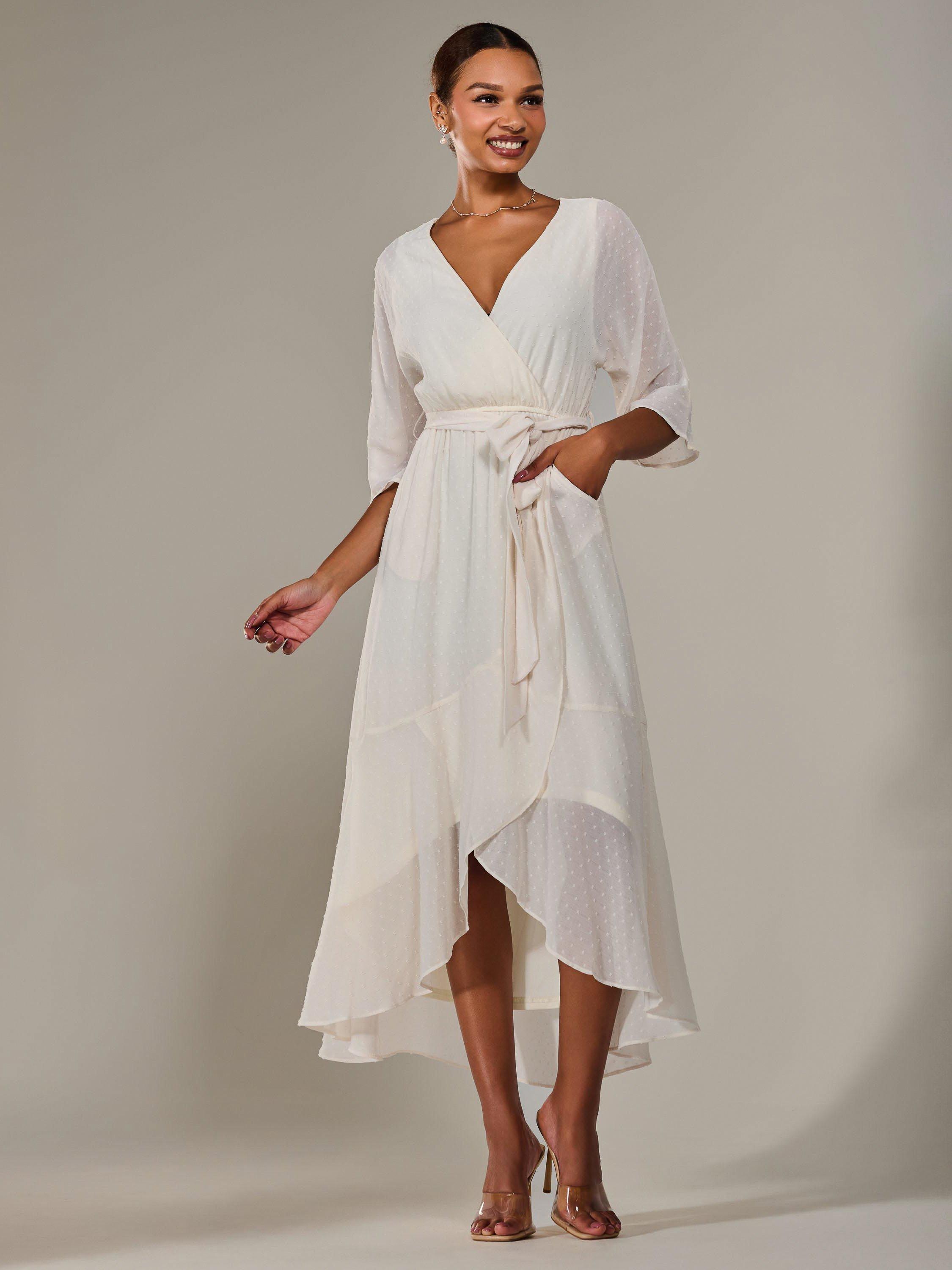 Product image 7 of 7, which shows Jolie Moi Wrap Tie Front Midi Dress, Cream, 8