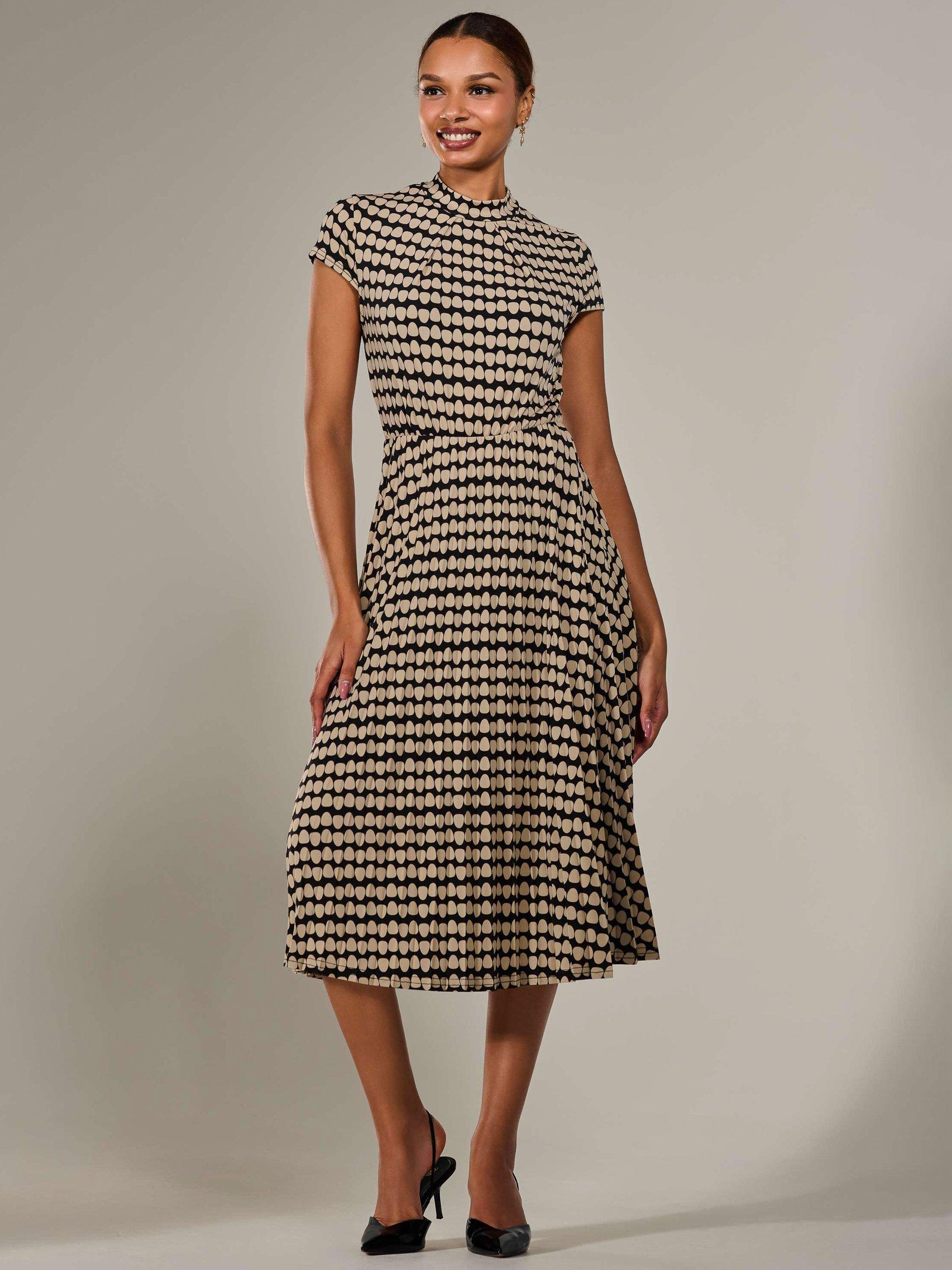 Product image 1 of 7, which shows Jolie Moi Spots Pleated Midi Dress, Beige, 8