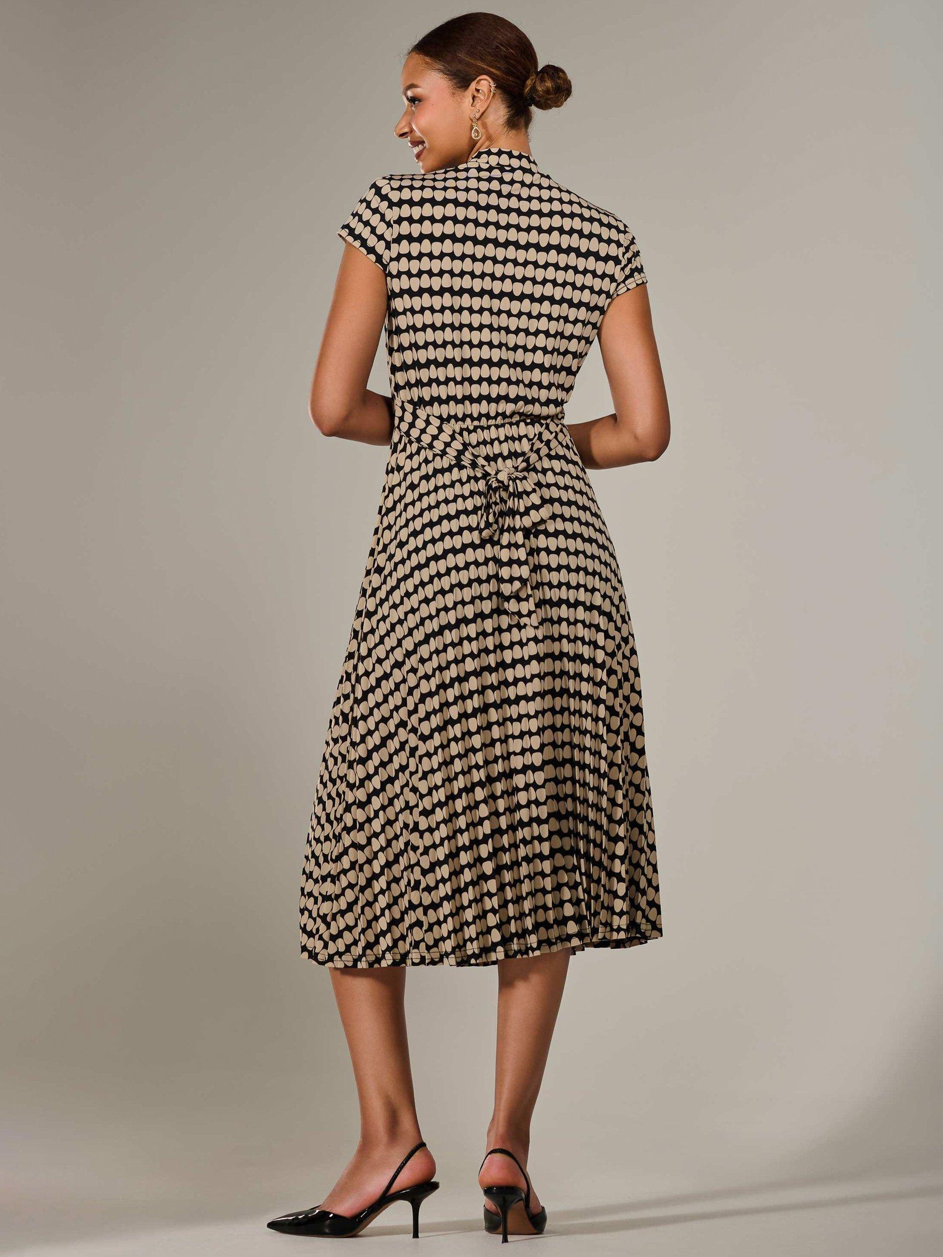 Product image 3 of 7, which shows Jolie Moi Spots Pleated Midi Dress, Beige, 8