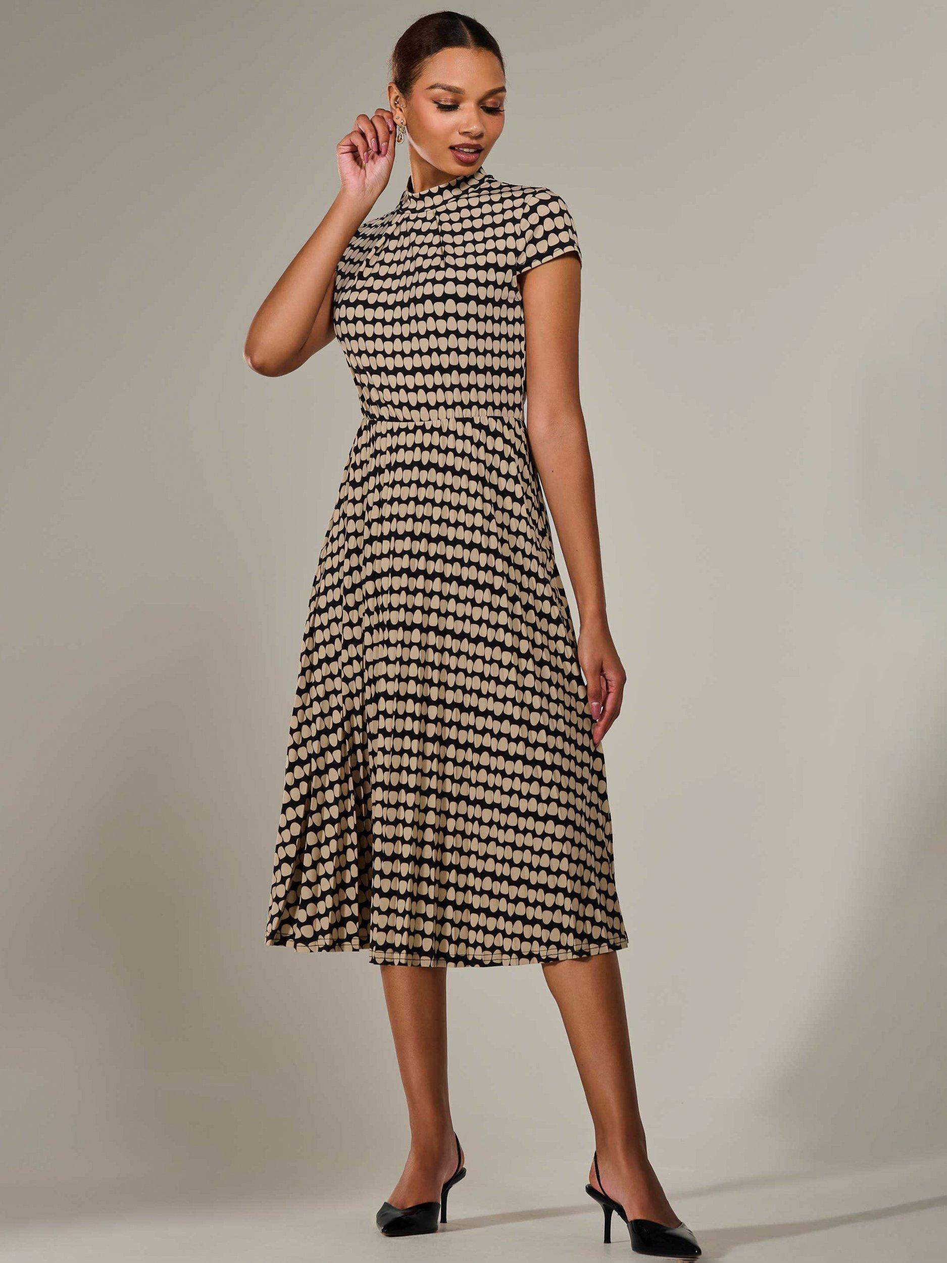 Product image 5 of 7, which shows Jolie Moi Spots Pleated Midi Dress, Beige, 8